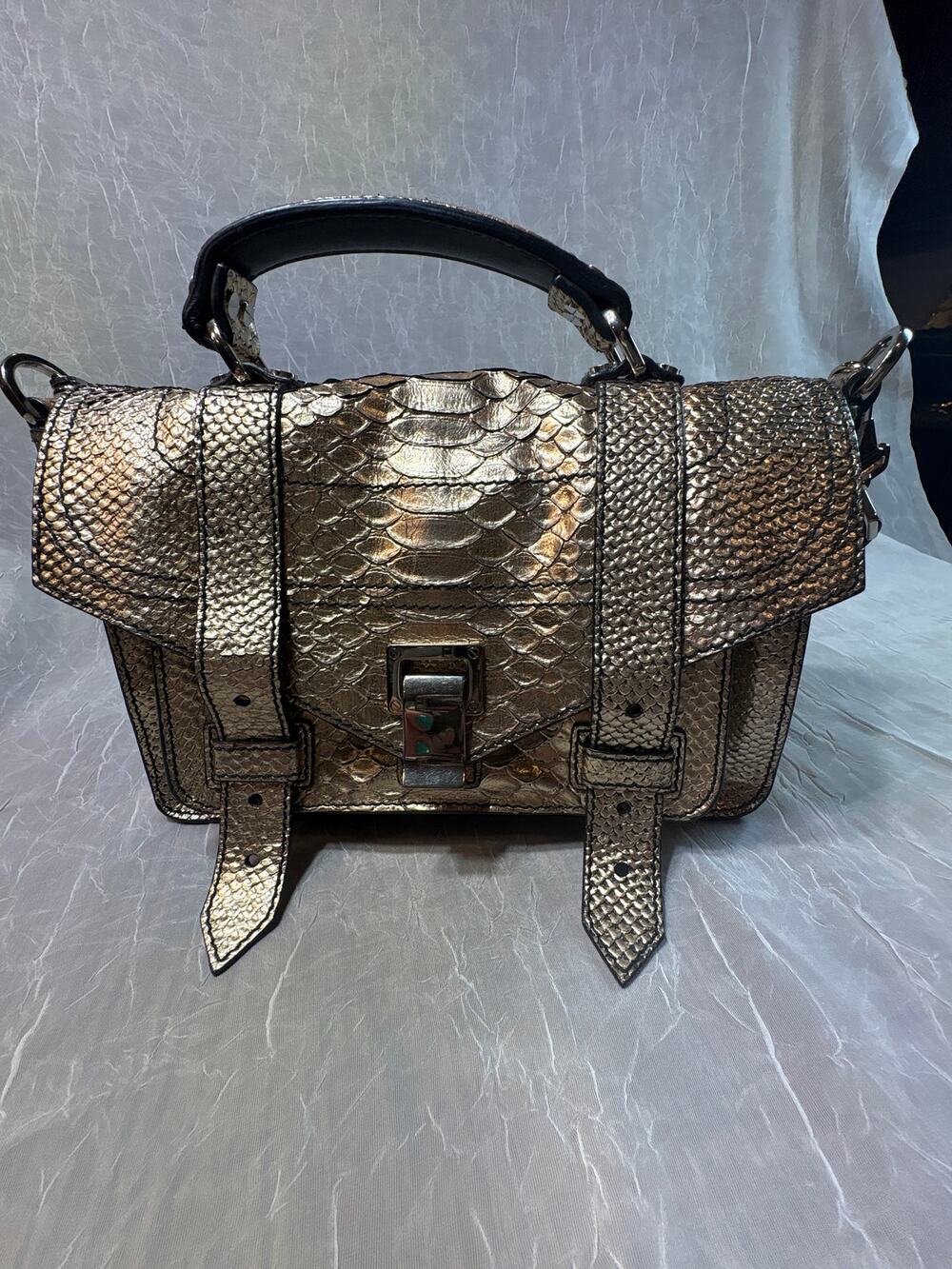 Proenza Schouler PS1 Satchel Metallic Bronze Python-Embossed Satchel